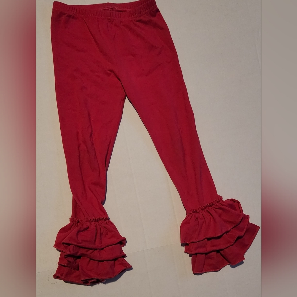 Size 6 Girl's PINK triple-ruffle icing leggings